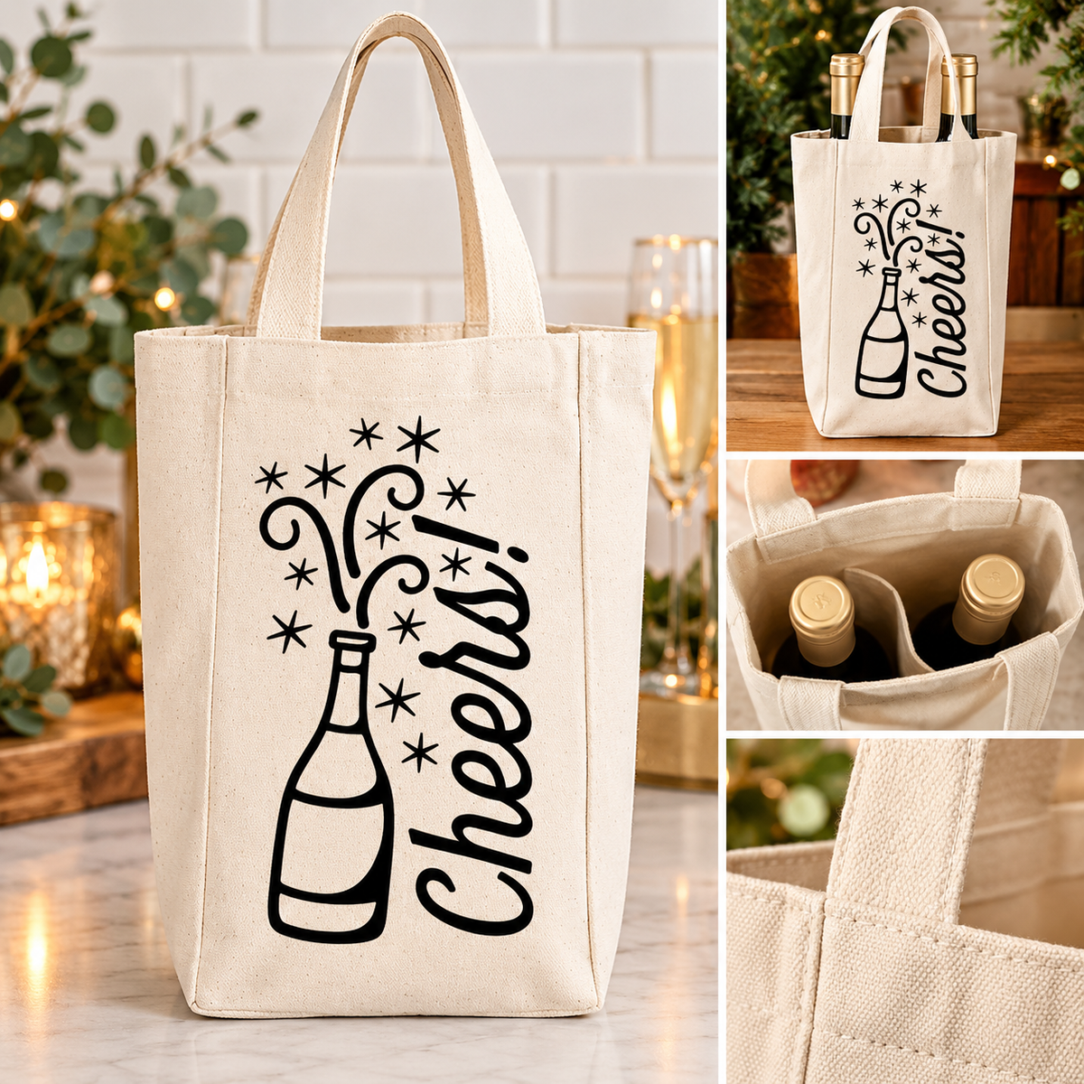 Double Canvas Wine Bag – Cheers!