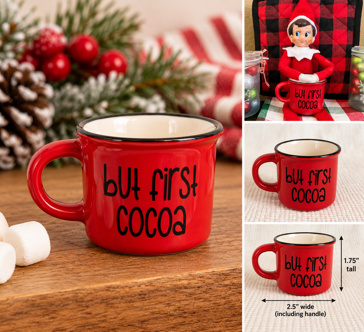 Mini “But First, Cocoa” Elf Mug