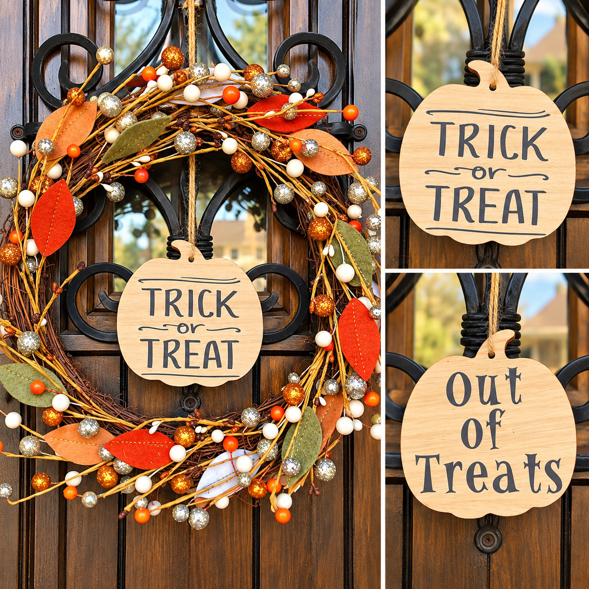 Reversible Halloween Door Sign – Trick or Treat / Out of Treats