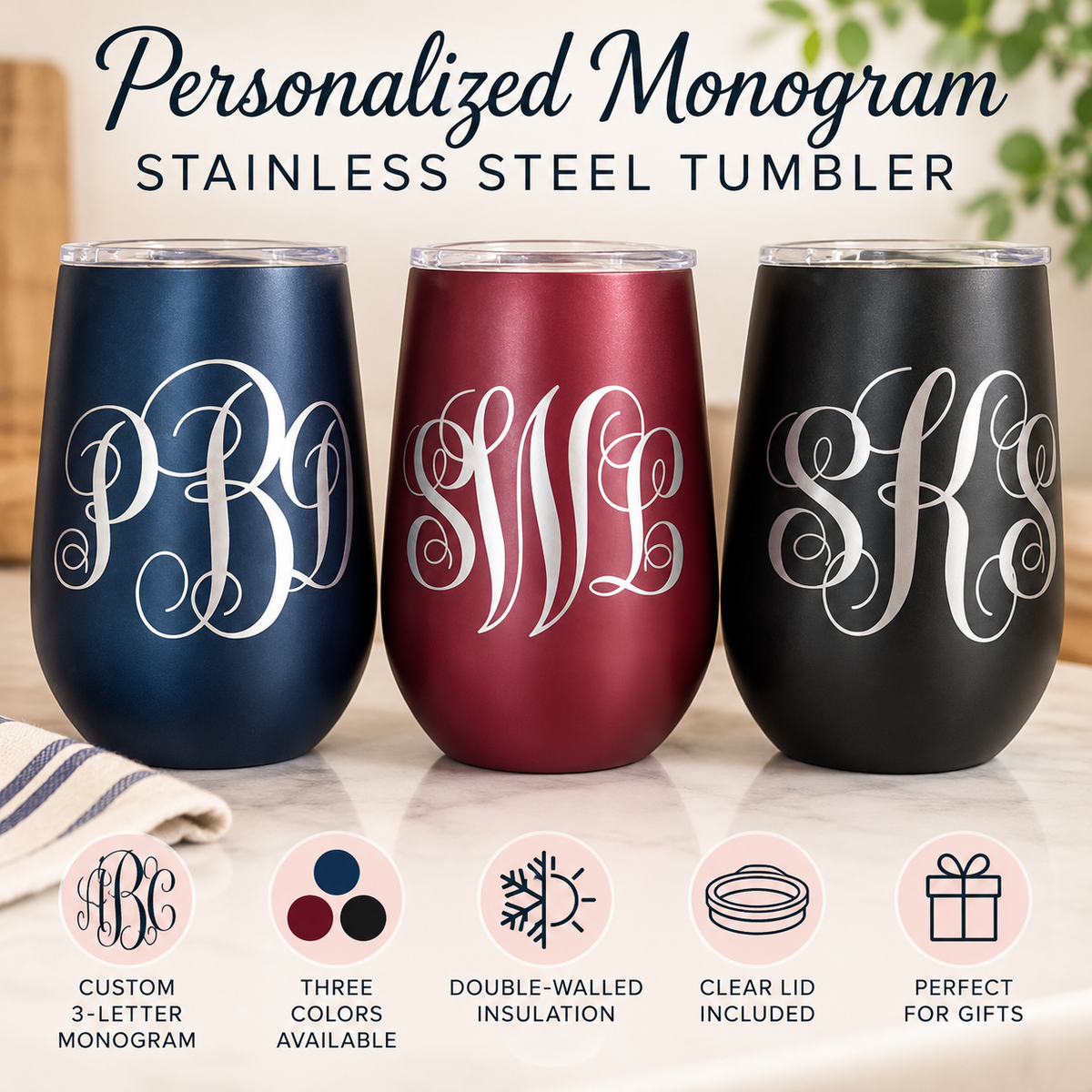 Personalized Monogram Stainless Steel Tumbler