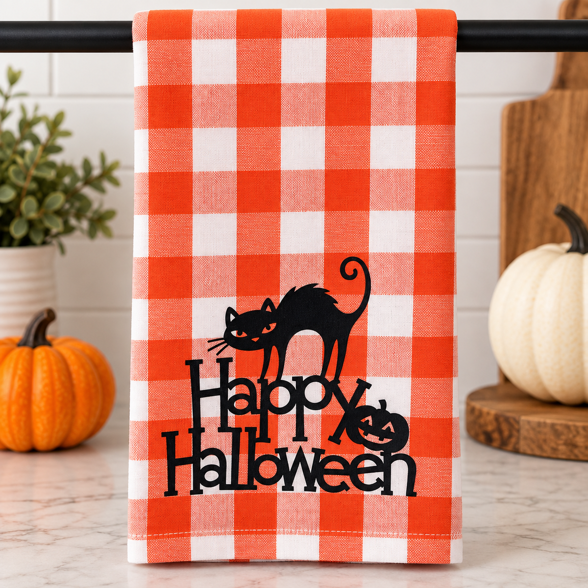 Halloween Buffalo Check Kitchen Towel